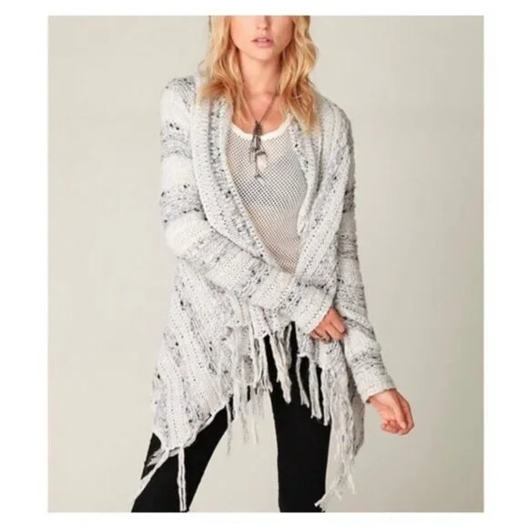 Free People Small Anthropologie Cardigan Sweater Knit Runaway Love Gray Top - Picture 4 of 13